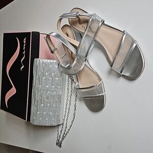 Silver Wedding Shoe and Purse Set
